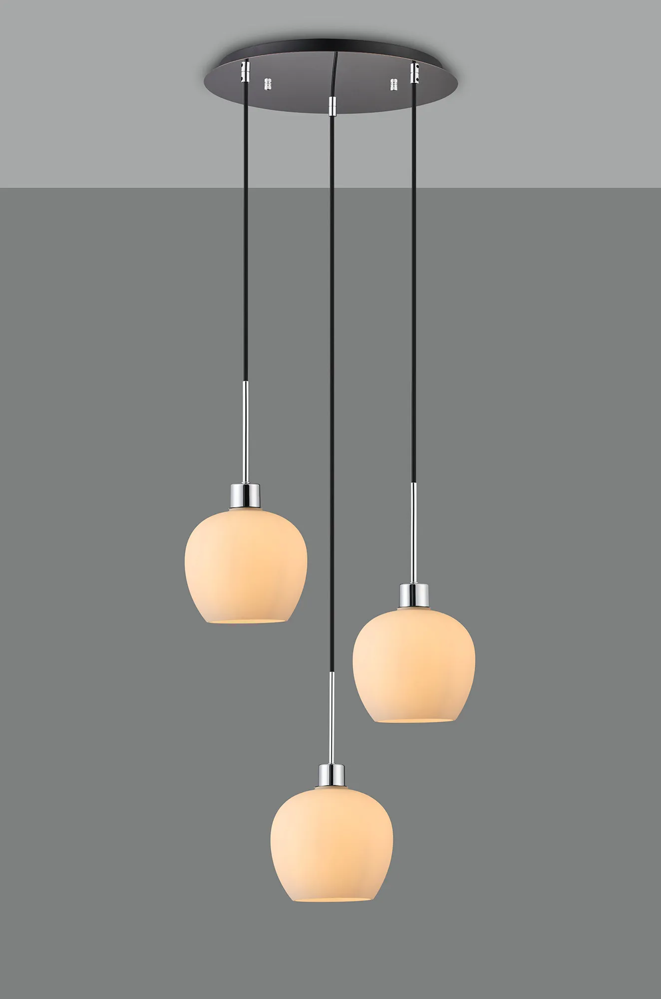 Lori 40cm Round Pendant, 3 Light Adjustable E27, Polished Chrome/Opal Wine Shades DK1277  Deco Lori Polished Chrome